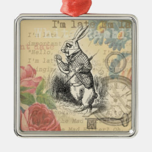 Weißes Kaninchen Alice Abenteuer Wunderland Kunst Ornament Aus Metall