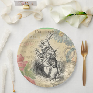 Weißes Kaninchen Alice Abenteuer Wunderland Kunst Pappteller