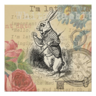 Weißes Kaninchen Alice Abenteuer Wunderland Kunst Poster