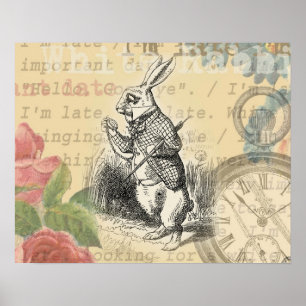 Weißes Kaninchen Alice Abenteuer Wunderland Kunst Poster