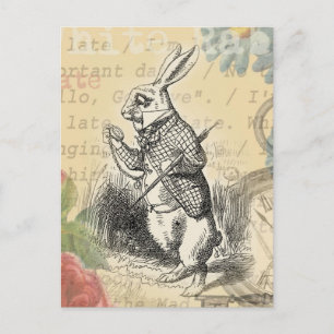 Weißes Kaninchen Alice Abenteuer Wunderland Kunst Postkarte