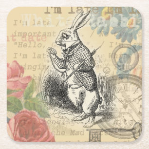 Weißes Kaninchen Alice Abenteuer Wunderland Kunst Rechteckiger Pappuntersetzer