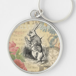 Weißes Kaninchen Alice im Wunderland Kunst Schlüsselanhänger