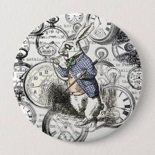 Weißes Kaninchen Alice im Wunderland Uhren Kunst Button