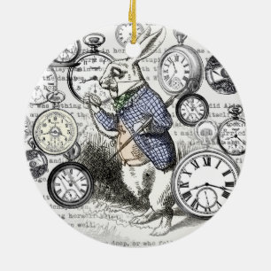 Weißes Kaninchen Alice im Wunderland Uhren Kunst Keramikornament
