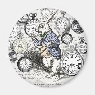 Weißes Kaninchen Alice im Wunderland Uhren Kunst Magnet