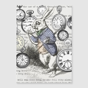 Weißes Kaninchen Alice im Wunderland Uhren Kunst Magnetkarte