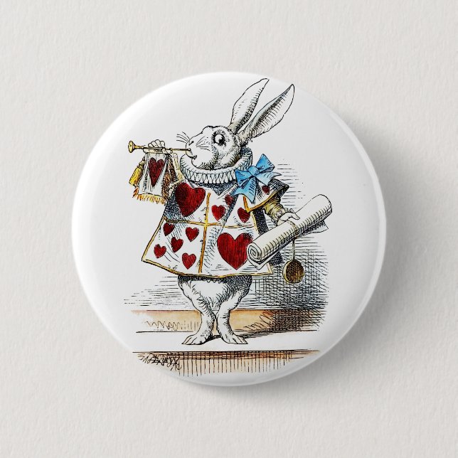 Weißes Kaninchen Alice Wunderland Herz Button (Vorderseite)