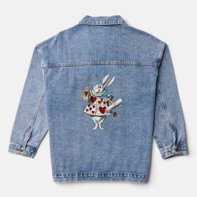 Weißes Kaninchen Alice Wunderland Herz Jeansjacke (Rückseite)