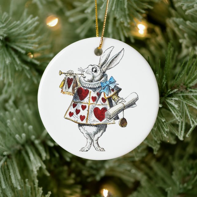 Weißes Kaninchen Alice Wunderland Herz Keramik Ornament (Baum)