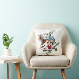 Weißes Kaninchen Alice Wunderland Herz Kissen