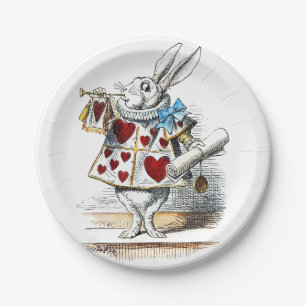 Weißes Kaninchen Alice Wunderland Herz Pappteller