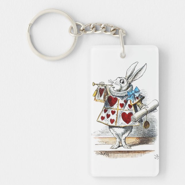 Weißes Kaninchen Alice Wunderland Herz Schlüsselanhänger (Vorderseite)