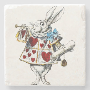 Weißes Kaninchen Alice Wunderland Herz Steinuntersetzer