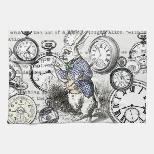 Weißes Kaninchen Alice Wunderland Uhren Kunst Handtuch