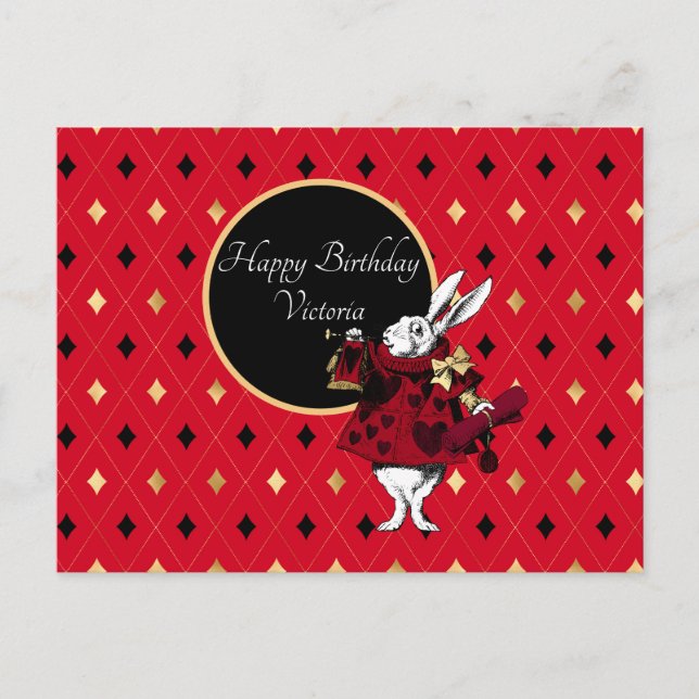 Weißes Kaninchen am Roten Geburtstag Postkarte (Vorderseite)