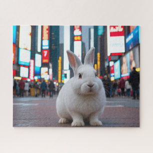 Weißes Kaninchen auf dem Times Square