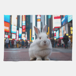 Weißes Kaninchen auf dem Times Square Geschirrtuch