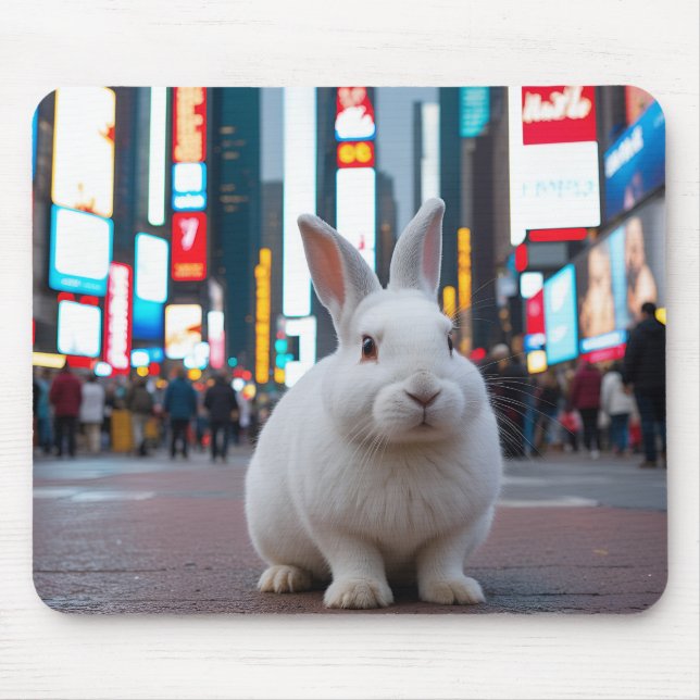 Weißes Kaninchen auf dem Times Square Mousepad (Vorne)