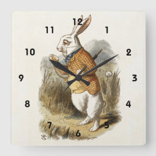 Weißes Kaninchen aus Alice im Wunderland Vintage A Quadratische Wanduhr