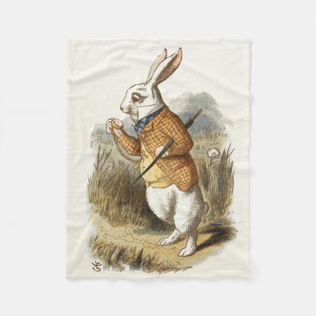 Weißes Kaninchen aus Vintager Alice im Wunderland Fleecedecke (Vorderseite)