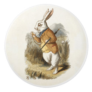 Weißes Kaninchen aus Vintager Alice im Wunderland Keramikknauf