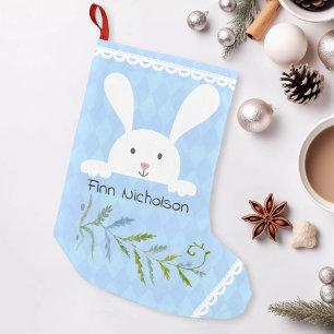 Weißes Kaninchen Blaue Diamantform Kleiner Weihnachtsstrumpf