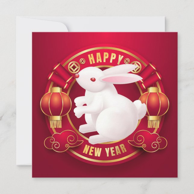 Weißes Kaninchen Chinesisches Neujahr Einladung (Vorderseite)
