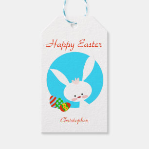 Weißes Kaninchen glücklich Ostern Geschenkanhänger