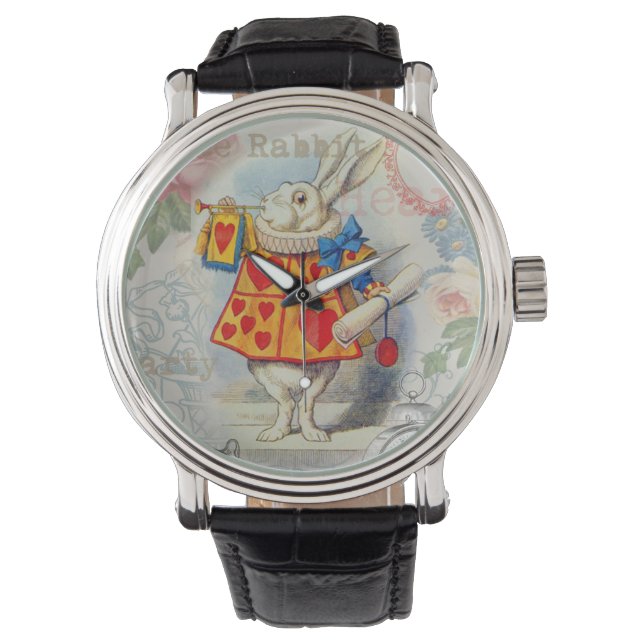 Weißes Kaninchen Herz Alice Classic Armbanduhr (Vorderseite)