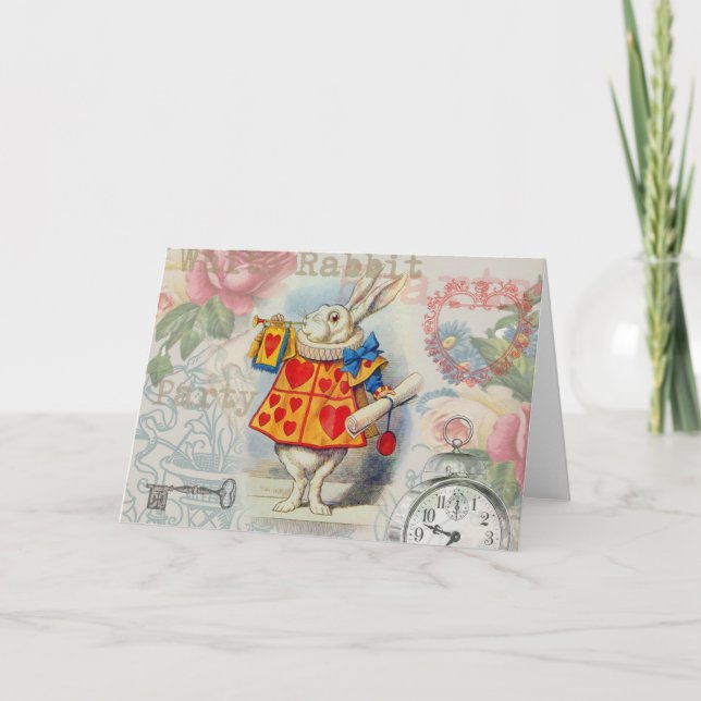 Weißes Kaninchen Herz Alice Classic Karte (Vorderseite)