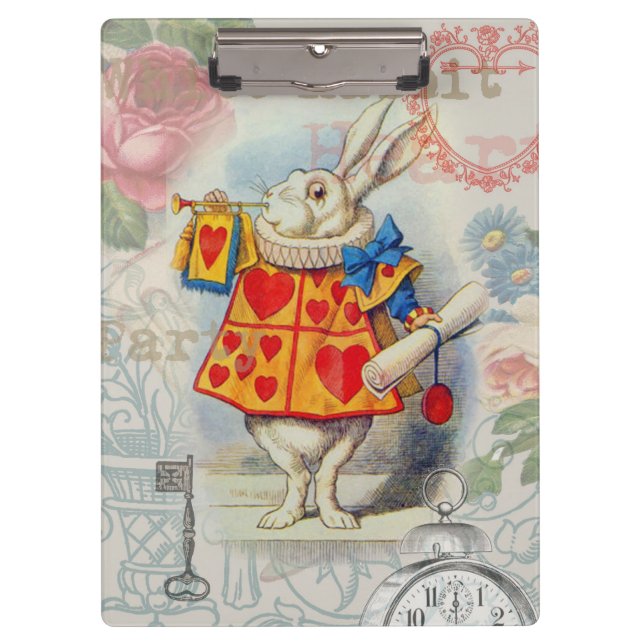 Weißes Kaninchen Herz Alice Classic Klemmbrett (Vorderseite)