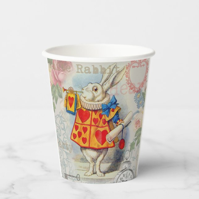 Weißes Kaninchen Herz Alice Classic Pappbecher (Vorderseite)