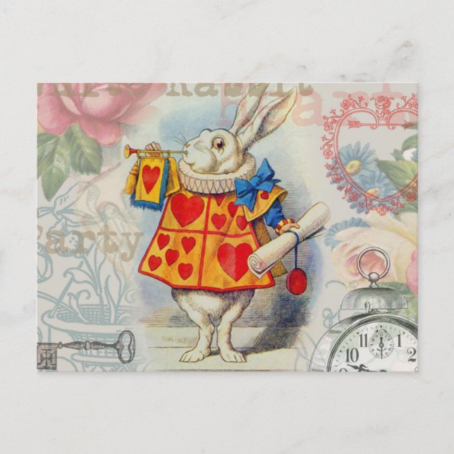 Weißes Kaninchen Herz Alice Classic Postkarte (Vorderseite)