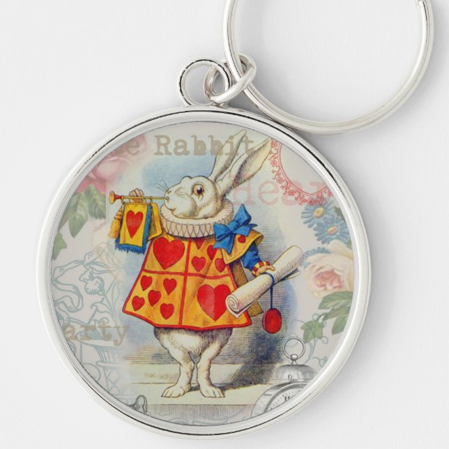 Weißes Kaninchen Herz Alice Classic Schlüsselanhänger (Vorne)