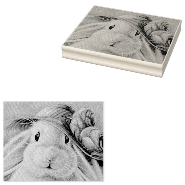 Weißes Kaninchen im Frühling Bonnet Wasserfarbe Ku Gummistempel (Stempel)
