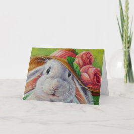 Weißes Kaninchen im Frühling Bonnet Wasserfarbe Ku Karte