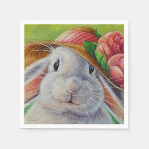 Weißes Kaninchen im Frühling Bonnet Wasserfarbe Ku Serviette
