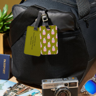 Weißes Kaninchen im rosa Taschenmuster Personali Gepäckanhänger