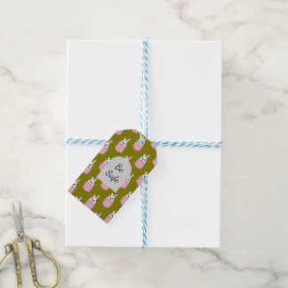 Weißes Kaninchen im rosa Taschenmuster | Personali Geschenkanhänger