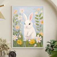 Weißes Kaninchen in Frühlingsblumen