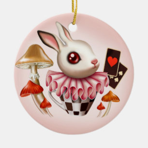 Weißes Kaninchen Keramik Ornament