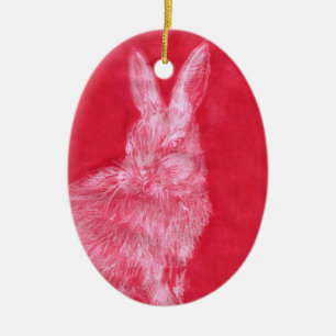 Weißes Kaninchen Keramikornament