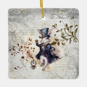 Weißes Kaninchen Keramikornament