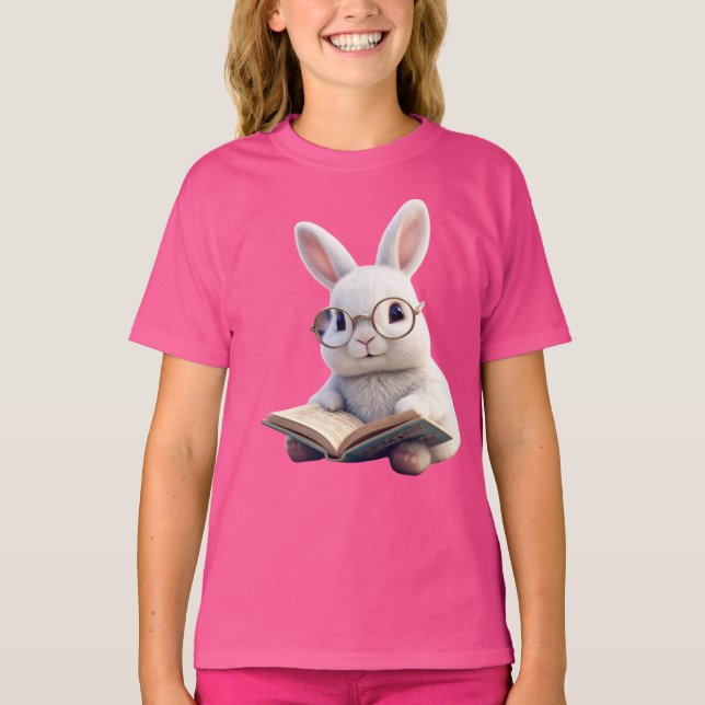 Weißes Kaninchen Lesen eines Kids-T - Shirt (Vorderseite)