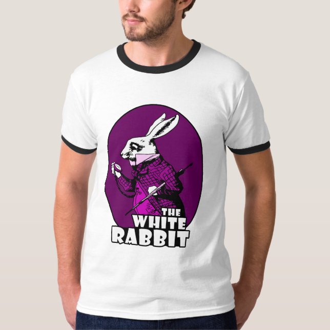 Weißes Kaninchen-Logo lila T-Shirt (Vorderseite)