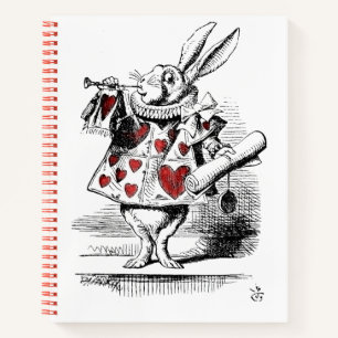 Weißes Kaninchen mit Alice im Wunderland des Rote Notizbuch