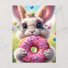 Weißes Kaninchen mit Donut Postkarte
