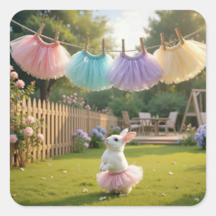 Weißes Kaninchen mit rosa Tutu Quadratischer Aufkleber