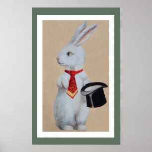 Weißes Kaninchen mit Zylinderhut Poster